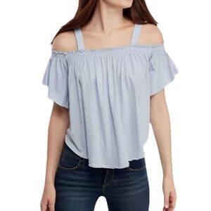 Free People Darling Off The Shoulder Knit Blouse Blue S